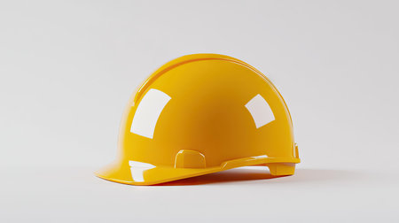A yellow construction helmet with a shiny, glossy finish, placed on a white background to accentuate its clean lookの素材