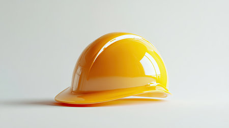 A yellow construction helmet with a shiny, glossy finish, placed on a white background to accentuate its clean lookの素材