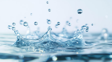 A D-style water splash with droplets in various sizes, floating against a transparent background.の素材