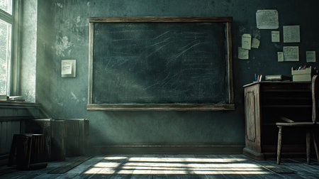 A blackboard for detectives featuring blank notes and unused markers, set in a dimly lit room.の素材