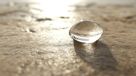 A single water drop bouncing off a water-repellent surface, with perfect clarity.の素材