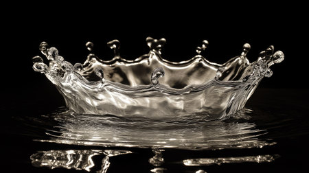 A perfect water crown splash captured at the moment of impact, ripples expanding outward.の素材