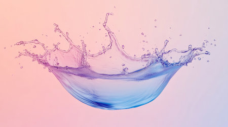 A wide, flat water splash isolated on a translucent gradient, resembling a liquid explosion.の素材