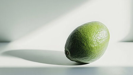 A whole fresh avocado with its smooth green skin, isolated on a white surface to highlight its vibrant colorの素材