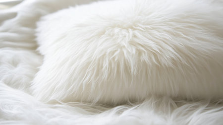 A close-up of a fluffy white pillow resting on an elegant white duvet, showcasing softness and comfort.の素材