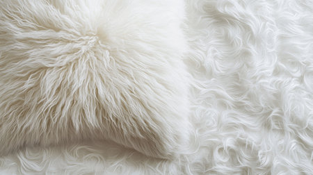 A close-up of a fluffy white pillow resting on an elegant white duvet, showcasing softness and comfort.の素材