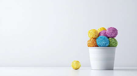 A bright and clean image of a full trash bin with paper balls, neatly arranged on a soft white background.の素材