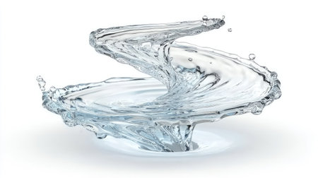 A water splash resembling a spiral staircase, captured in motion and isolated on white.の素材