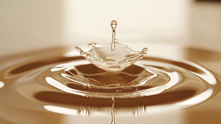 A minimalist water drop hitting a mirrored surface, creating delicate ripples.の素材