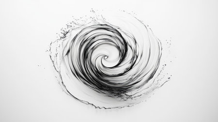 A minimalist water splash in a spiral shape, captured mid-motion and isolated on white.の素材