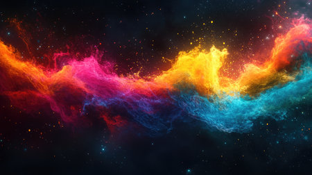 A vibrant, colorful display of sound waves creating a motion effect, against a dark background to highlight the waves.の素材