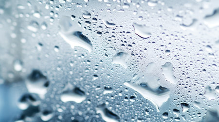 A clear glass surface with water droplets, capturing the beauty of condensation as it forms intricate designs on the surfaceの素材