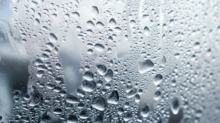 A clear glass surface with water droplets, capturing the beauty of condensation as it forms intricate designs on the surfaceの素材