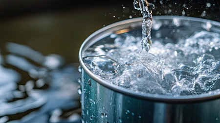 A close-up of an open food can being rinsed out before recycling, promoting proper waste disposal.の素材