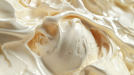 A close-up of melting ice cream on a scoop, highlighting the creamy and smooth texture.の素材