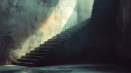 A mystical floating staircase dissolving into shadows, creating a dreamlike and eerie atmosphere.の素材