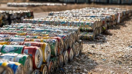 A landfill site with a separate section dedicated to recycling metal cans, promoting waste segregation.の素材