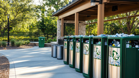 A community recycling station with bins specifically designated for aluminum and tin cans.の素材