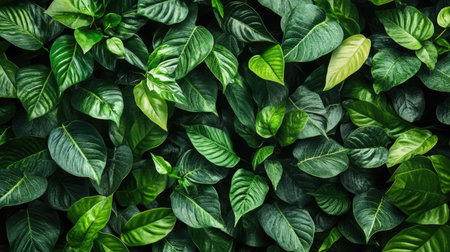 A green leaf wall in a wellness space, filled with fresh plants that create a serene and rejuvenating environmentの素材