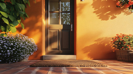A cozy home entrance with a doormat that complements the warm, inviting interiorの素材