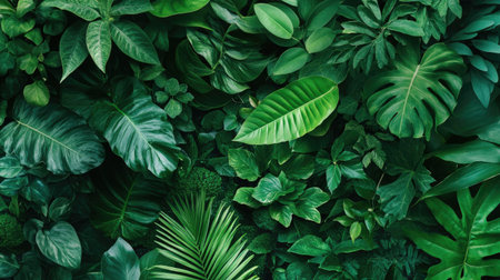 A green leaf wall in a wellness space, filled with fresh plants that create a serene and rejuvenating environmentの素材