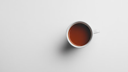 A freshly brewed cup of coffee in a simple white mug, isolated against a white background for a clean and elegant shot.の素材