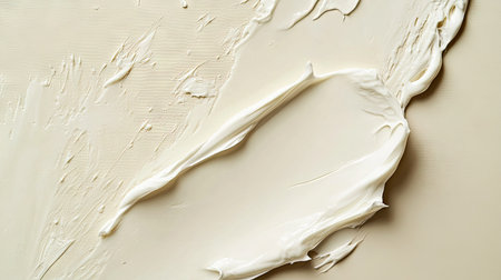 A top-down view of a white beauty cream stain on a neutral background, creating a soft, smooth texture.の素材
