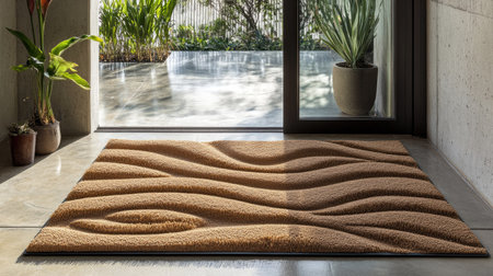 A textured doormat with a unique design placed at the door of a stylish, contemporary homeの素材