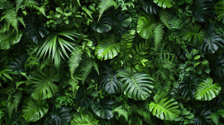 A tropical green leaf wall in a resort or spa, creating a relaxing and lush environment for guests to enjoyの素材
