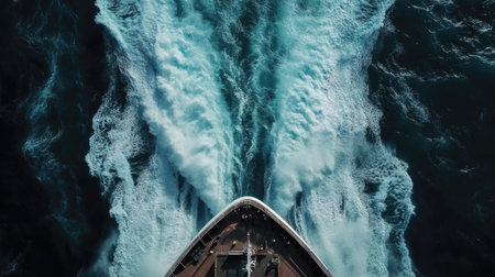 A view from the stern of a cruise ship, looking down at the powerful waves created by its movement.の素材