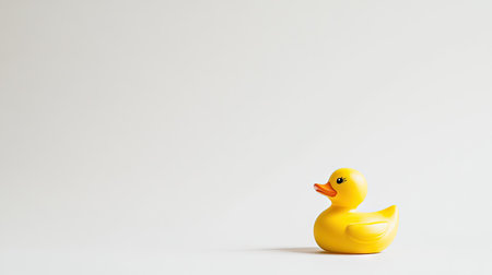 A yellow rubber toy duck on a white background, perfect for a clean, minimalistic shot to highlight the bright colorsの素材