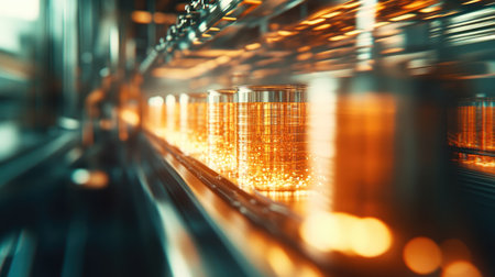 High-speed production of tin cans in a food processing plant, with machinery working efficiently.の素材