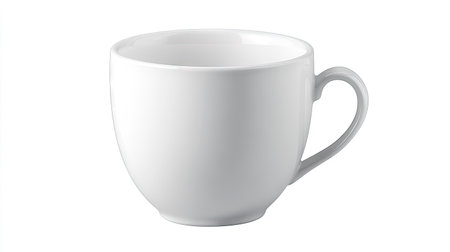 A white ceramic coffee cup filled with coffee, isolated on a white background for a sleek, modern look.の素材