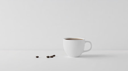 A white ceramic coffee cup filled with coffee, isolated on a white background for a sleek, modern look.の素材