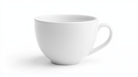A white ceramic coffee cup filled with coffee, isolated on a white background for a sleek, modern look.の素材