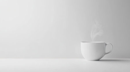 A white ceramic coffee cup filled with fresh coffee, isolated on a clean, white background for a minimalist look.の素材
