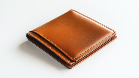 A brand new empty wallet with no contents, placed diagonally on a seamless white surface.の素材