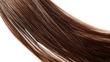 A close-up of hair strands stuck in a comb, isolated on a white background, representing hair loss and thinning hair.の素材