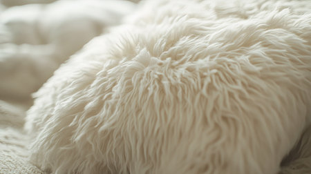A soft-focus shot of a fluffy pillow's textured surface, evoking relaxation.の素材
