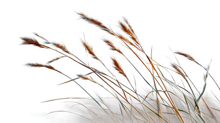Group of wild grass blades with natural bends and curves, separated cleanly on whiteの素材
