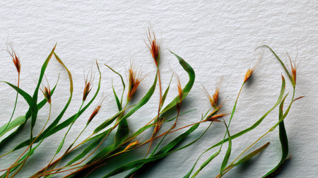 Group of wild grass blades with natural bends and curves, separated cleanly on whiteの素材