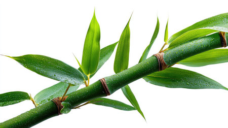 High-resolution close-up of bamboo stem and leaf nodes, cleanly isolated on a white backgroundの素材