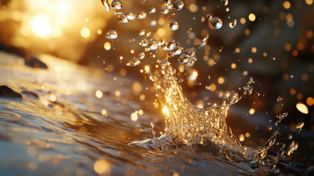 Water droplets clinging to a smooth glass window, with gentle morning light shining through and casting soft reflectionsの素材