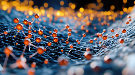 A highly detailed molecular grid, showing atomic bonds forming in a scientific visualization.の素材