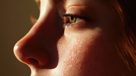 A close-up of a woman's nose with a natural, unblemished appearance, capturing the smooth lines and soft skin.の素材