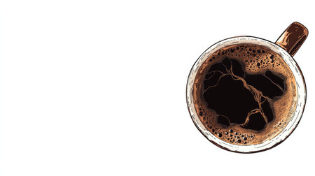 A coffee cup filled with black coffee, isolated on a white background, emphasizing the rich texture of the drink.の素材