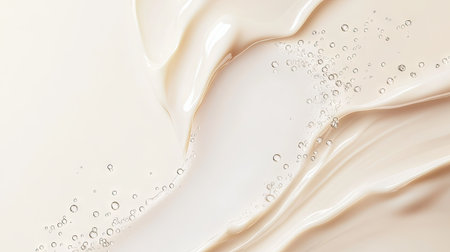A clean, minimalist background with a white beauty cream stain in the center, illustrating the texture and shine.の素材