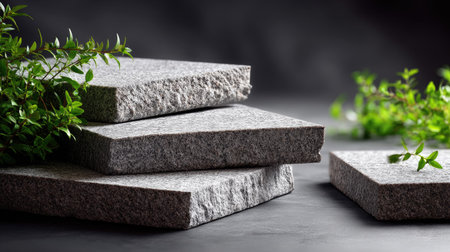 Isolated granite platform broken into parts, natural textures for eco-friendly product displayの素材
