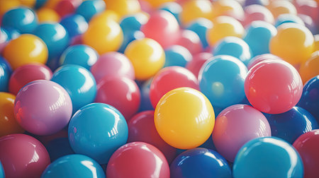 A soft-focus image of a bright and colorful ball pit, perfect for playful and happy themes.の素材