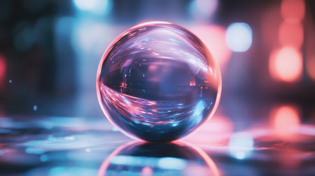 A stylish holographic disco ball with a soft-focus, ethereal glow.の素材